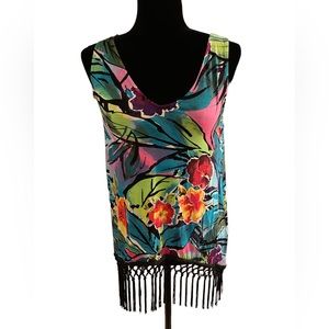 CUPIO FLORAL TANK W/ BLACK KNOTTED FRINGE